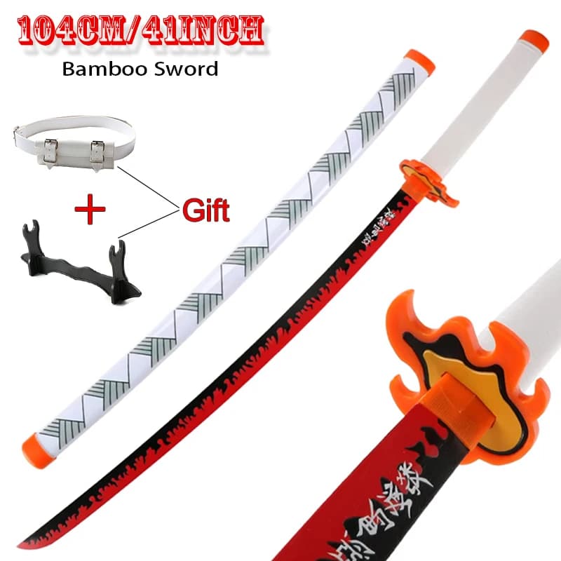 Spade anime in scala 1:1 Giyuu Katana 104 cm Autentici armi cosplay Puntelli con supporto spada e cintura Stile samurai di Halloween