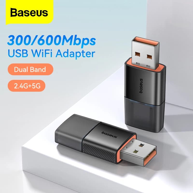 Adattatore WiFi Baseus 2.4G e 5G USB Scheda di rete LAN wireless Ricevitore WiFi Antenna Ethernet Dongle per laptop desktop Windows Linux