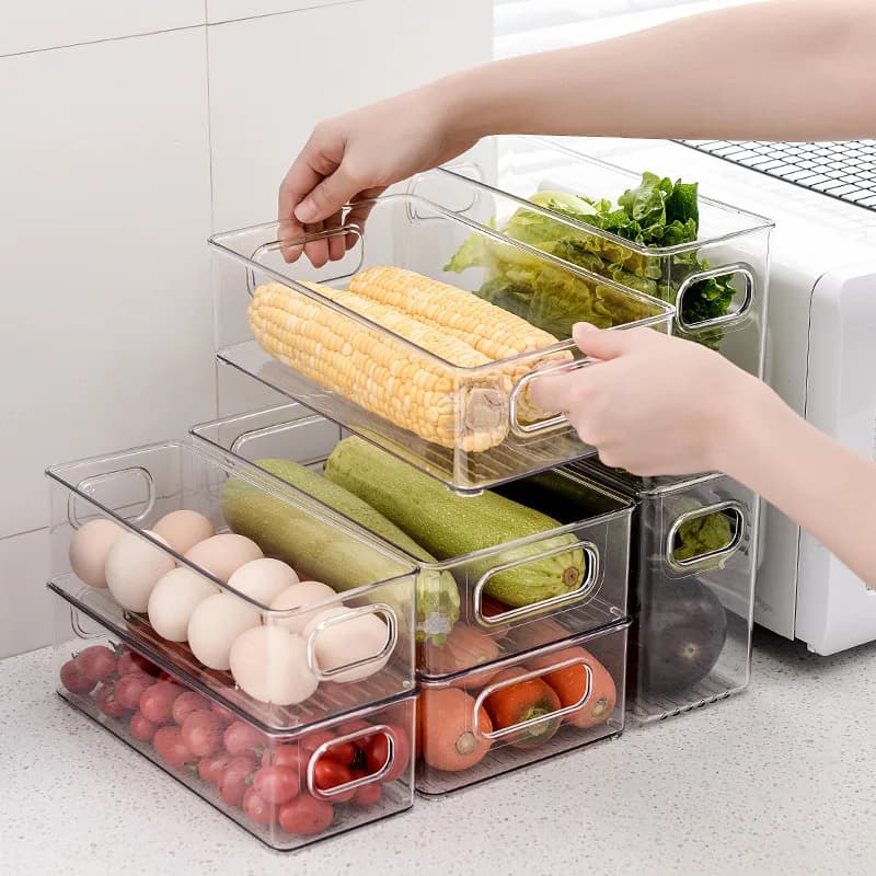 Kitchen refrigerator storage box transparent vegetable and fruit box desktop storage stackable storage box
