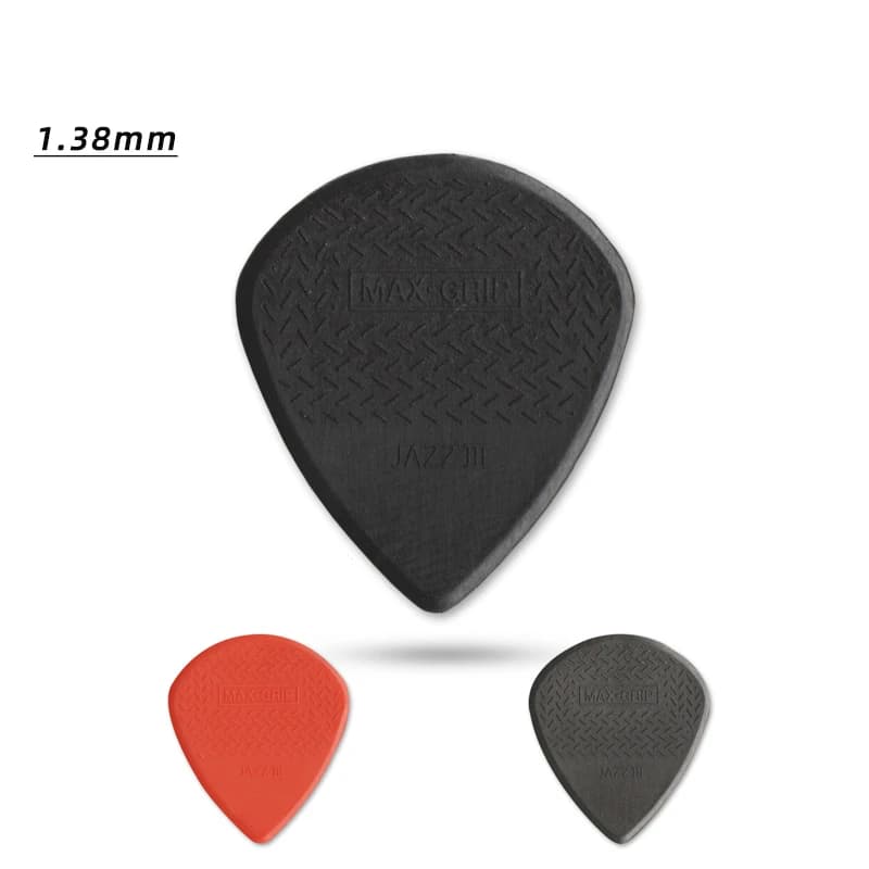 Scegli Dunlop. 471R3 MAX-GRIP JAZZ 3 plettri per chitarra acustica/elettrica antiscivolo/resistenti all'usura in nylon. Spessore 1,38 mm.