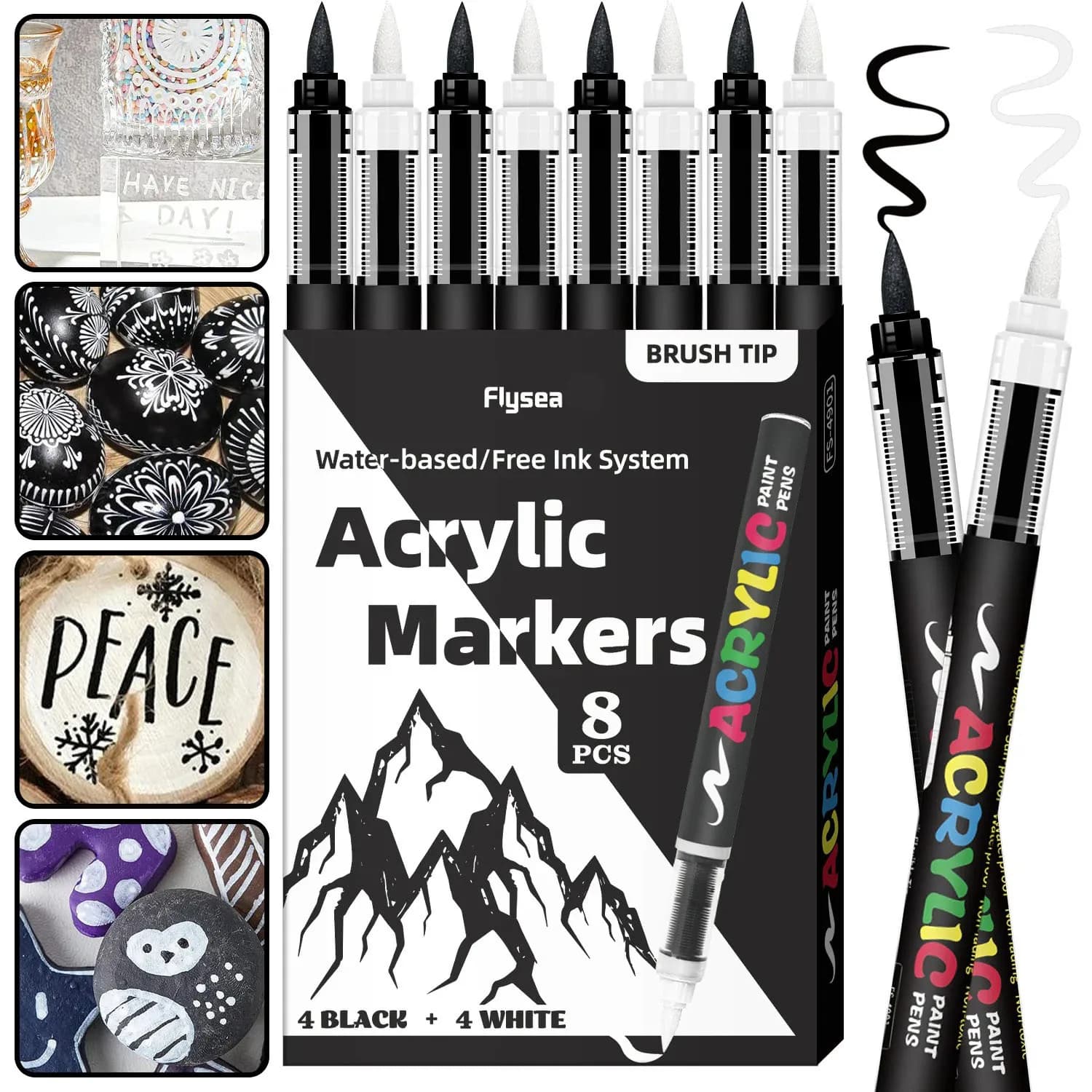 8Pcs Black & White Acrylic Paint Markers Set, Large Capacity, for Sketching Illustration Glass DIY Art Craft Stationery Supplies