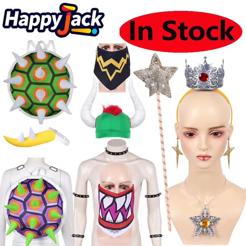 Maschera Sciarpa Cosplay Bowser Jr. Anime Film Bros, Braccialetto, Collare, Cappello, Coda, Borsa - Accessori e Oggetti di Scena per Halloween e Carnevale