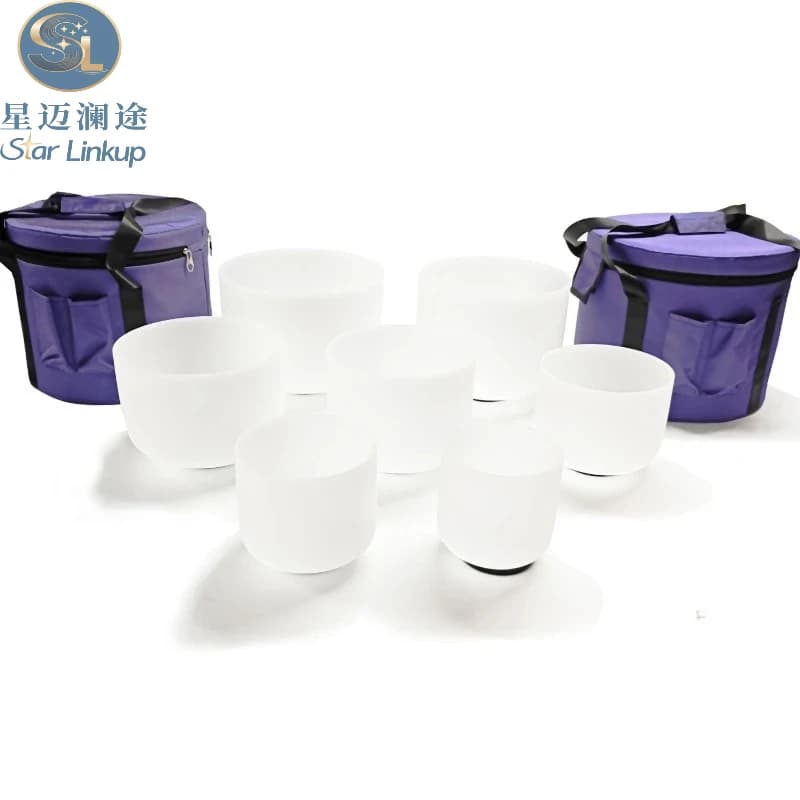 Star Linkup Complete Meditation Crystal Singing Bowl Set, Vibrational Sound Healing Energy Quartz Bowls, Large Resonance Percussion Musical Instrument Kit for Chakra Alignment, Aura Cleansing, Body Relaxation, Stress Relief, Yoga Practice