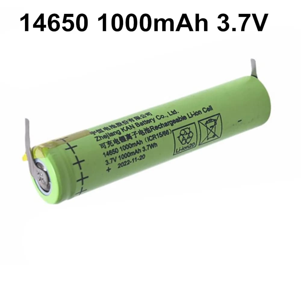 2 pieces/lot 14650 3.7V 1000mAh Rechargeable Lithium Battery with Welding Terminals for Watch, Torch, Walkie-talkie, Electric Toothbrush