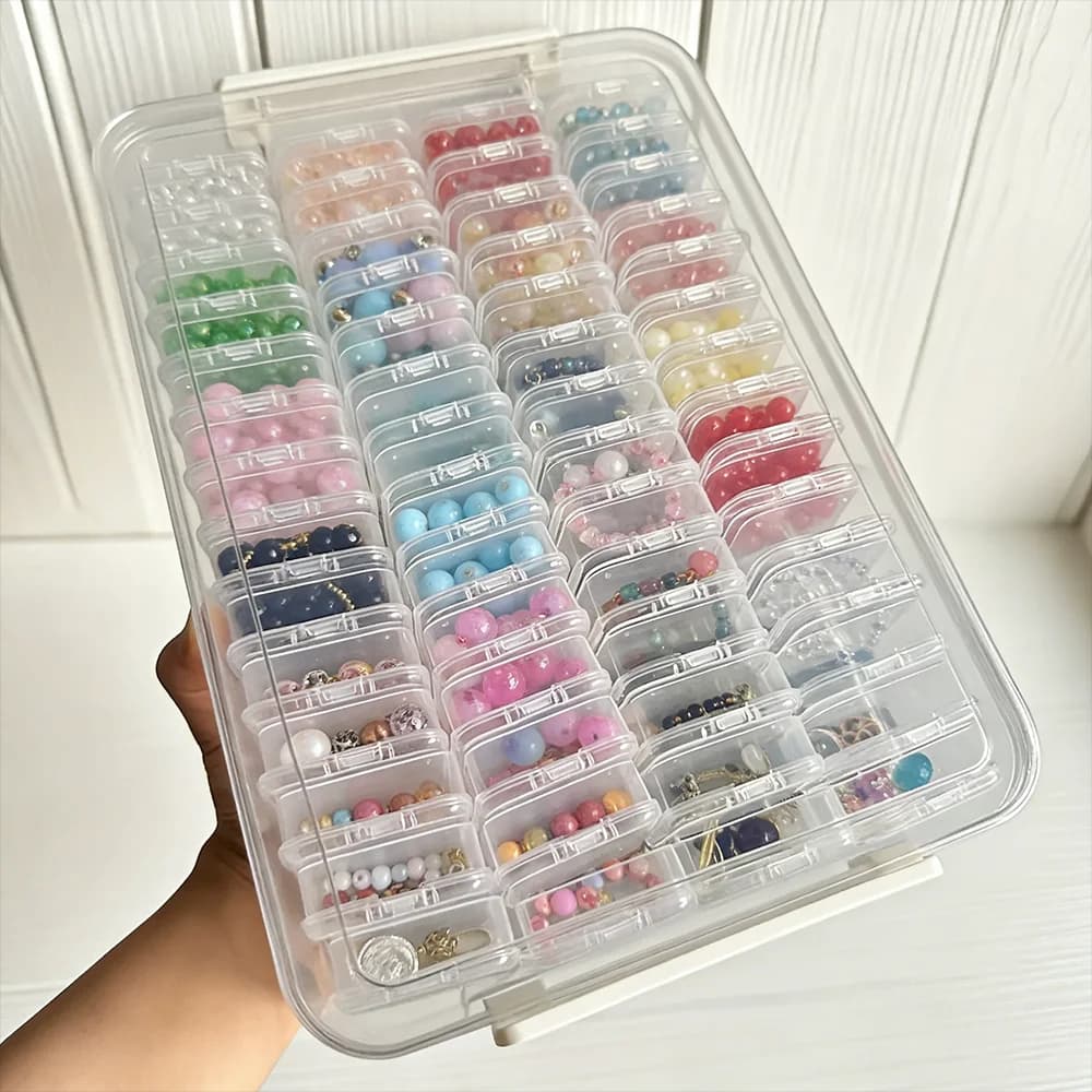 Scatole portaoggetti in plastica trasparente da 60 Gird, coperchi a scatto e vassoi rimovibili, organizer per perline e gioielli per pittura con diamanti, ricamo