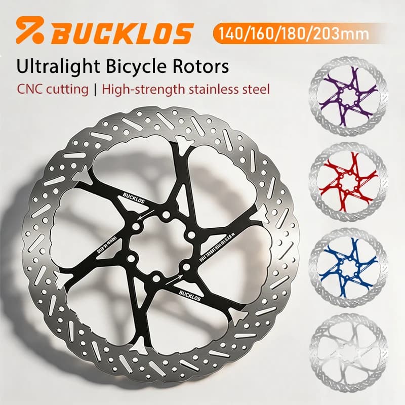 BUCKLOS Rotore Freno Bicicletta 140mm 160mm 180mm 203mm Ultraleggero per Bici da Strada e Mountain Bike, Rotori Freno a Disco Idraulico con 6 Bulloni