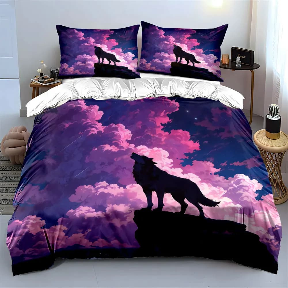 Set decorativo in tre pezzi Wolf Art, morbido e confortevole set di biancheria da letto con copripiumino, include 1 copripiumino e 2 federe, regalo