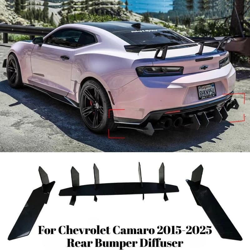 Per Chevrolet Camaro 6a Gen 2015-2025 Diffusore Paraurti Posteriore Alette Aria Canard Nere Spessore 5mm Kit Carrozzeria Modifica Esterni Auto