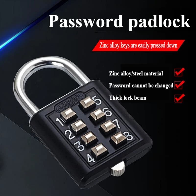 Lucchetto a Combinazione a 8 Cifre per Esterni, Impermeabile, Codice Casuale Fisso, in Lega di Zinco, per Bagagli e Viaggi, Serratura Intelligente con Chiave Antifurto