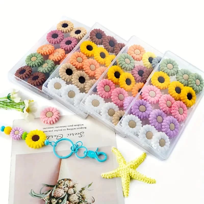 5/15 pezzi di perline in silicone margherita multicolore, 20 mm, adatte per bracciali, collane, accessori portachiavi, ecc.