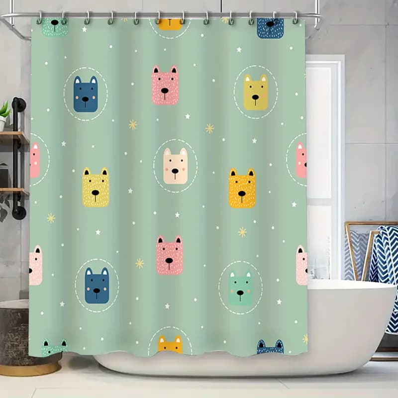Animal Printed Shower Curtain with Blue Background for Bathroom Decor Creative Pattern Home Accessories (Green)