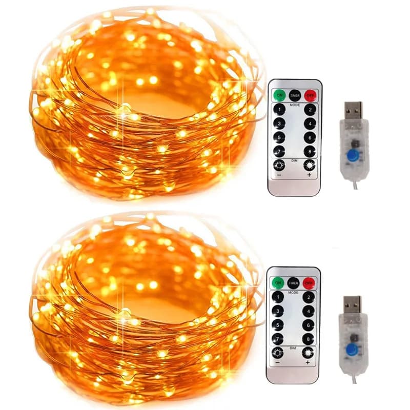Christmas Garland LED USB String Lights 8 Function Remote Control Fairy Lights for New Year Wedding Party Tree Garden Decoration