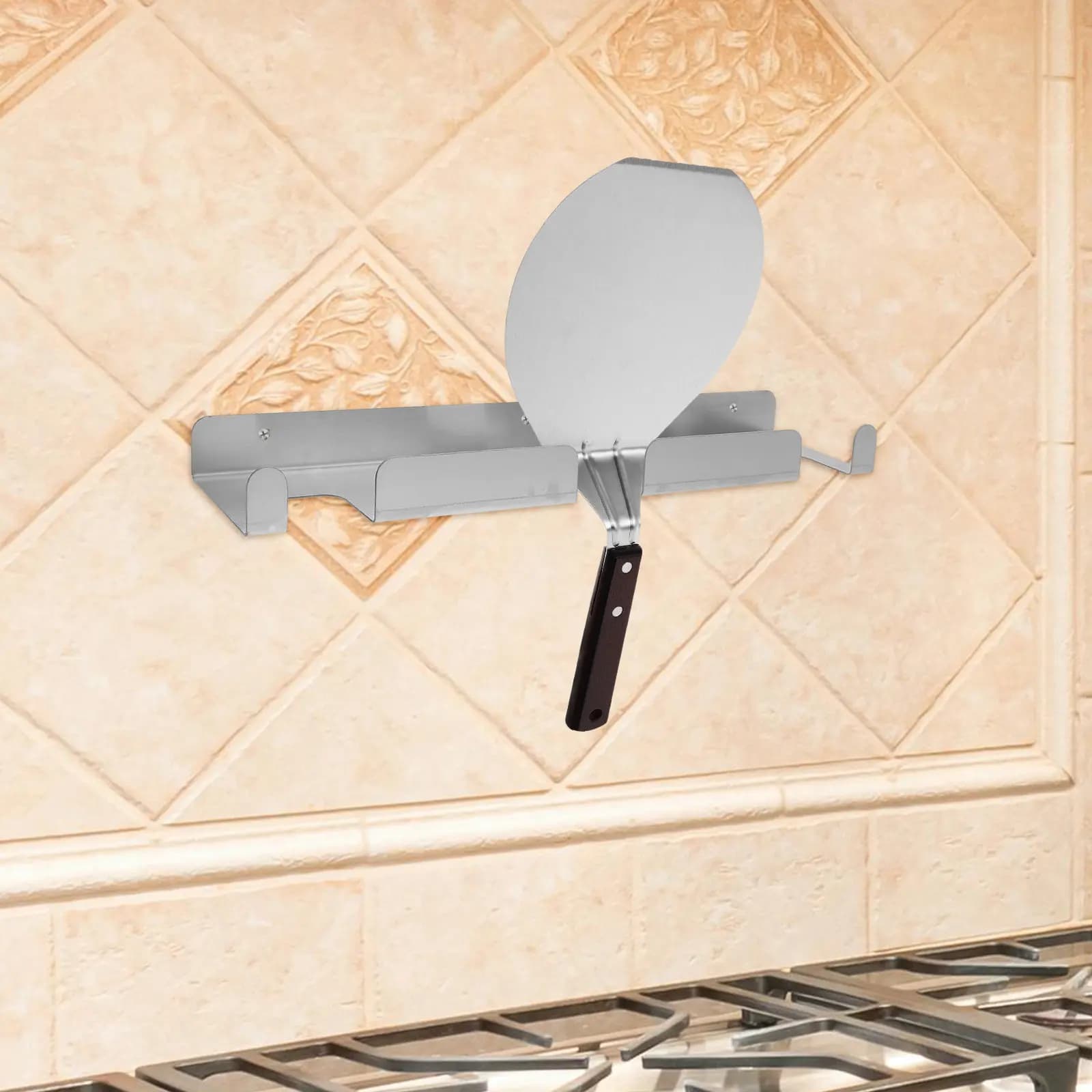 Wall Mounted Stainless Steel Pizza Peel Rack Punch Free Installation Pizza Shovels Holder Space Saving Kitchen Storage Organizer