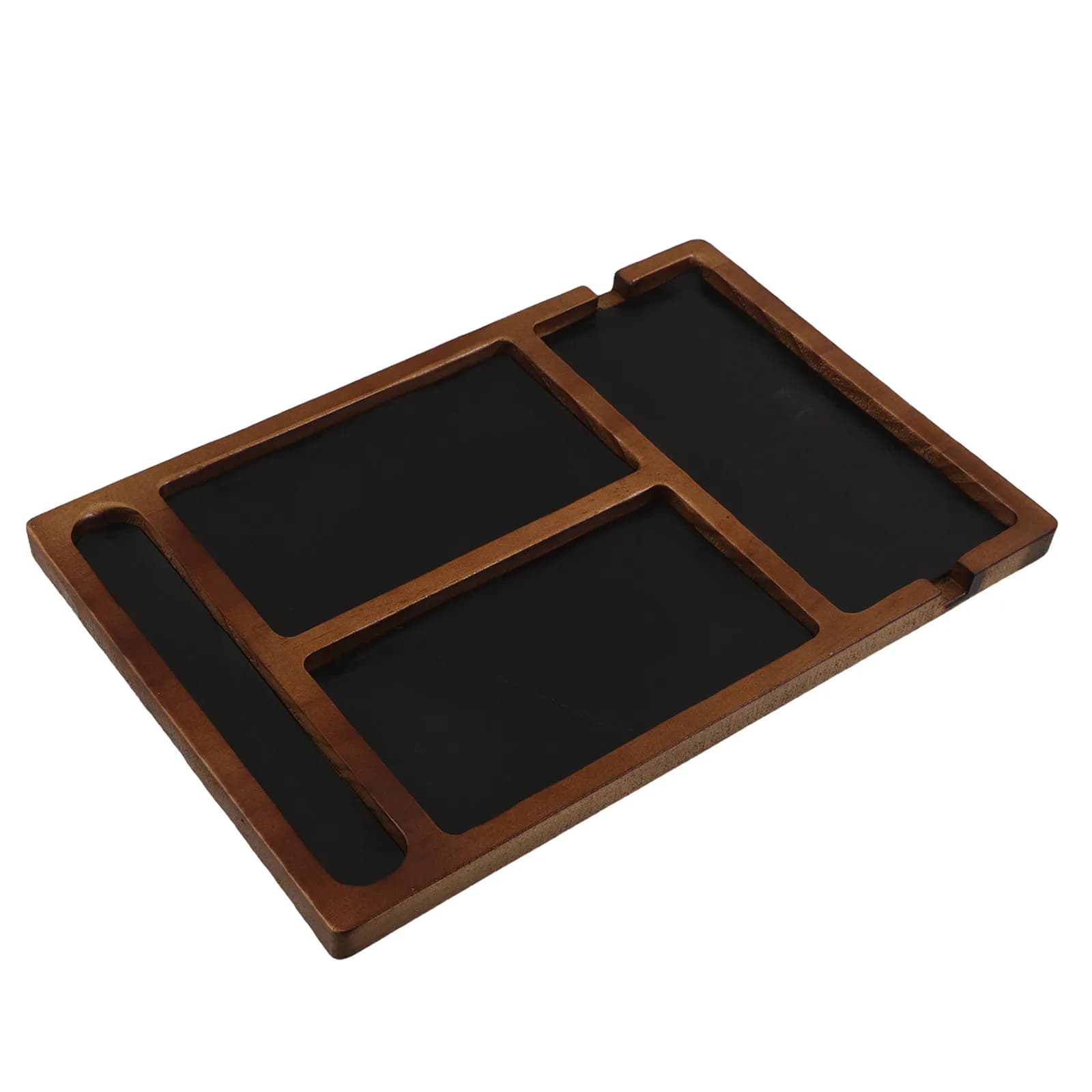 Multi-Compartment Wooden Jewelry Organizer Tray Natural Finish for Nightstand Desk Keys Sunglasses Watch Holder