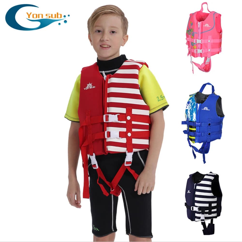 Giubbotto salvataggio professionale in neoprene per bambini, giubbotto galleggiante, sport acquatici, nuoto, surf e rafting, ausiliario