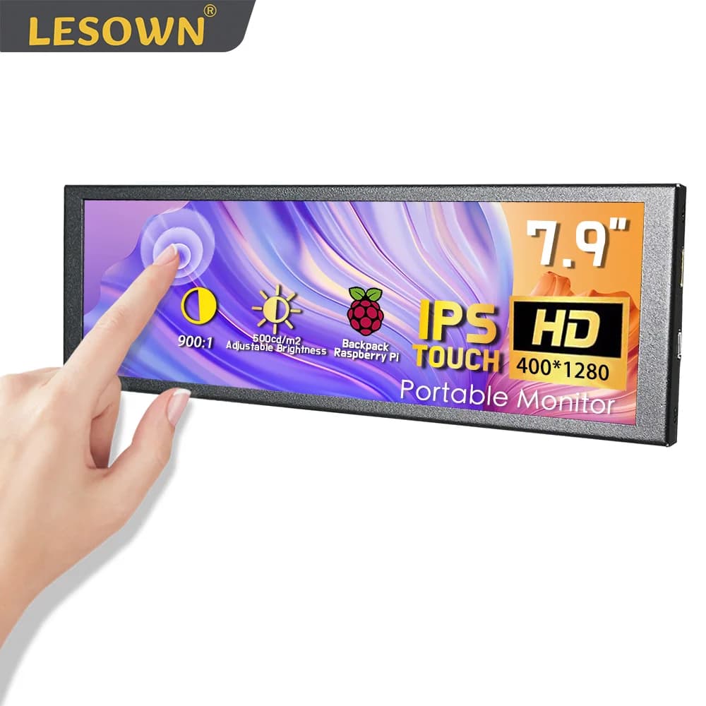 LESOWN 6.9/7.9 Inch Touch Bar Monitor 1280×400 Long HDMI Touchscreen Display for Raspberry Pi PC Hardware Temperature Monitoring