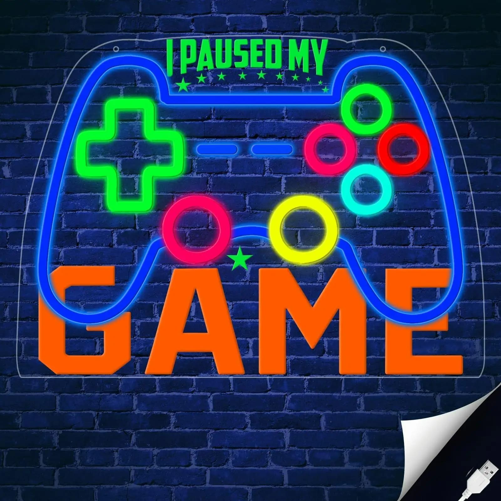 Insegna al neon per sala giochi Luminosità dimmerabile Controller di gioco Insegna al neon per la decorazione della parete della camera da letto del ragazzo adolescente Regali per bambini Arredamento della stanza dei giocatori