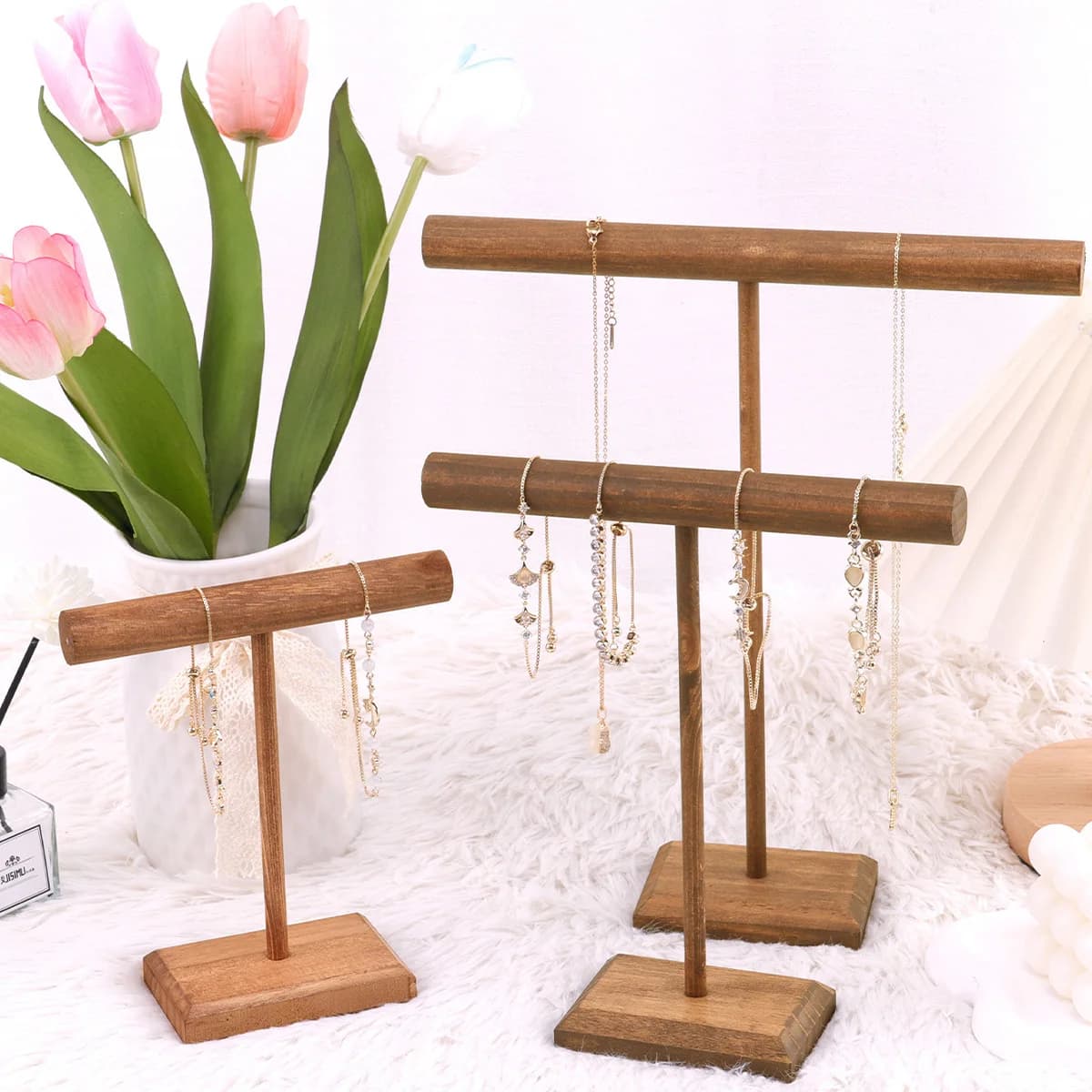 Espositore per gioielli in legno, bracciale, catena, orologio, barra a T, organizer, supporto rigido, espositore per gioielli, espositore per braccialetti