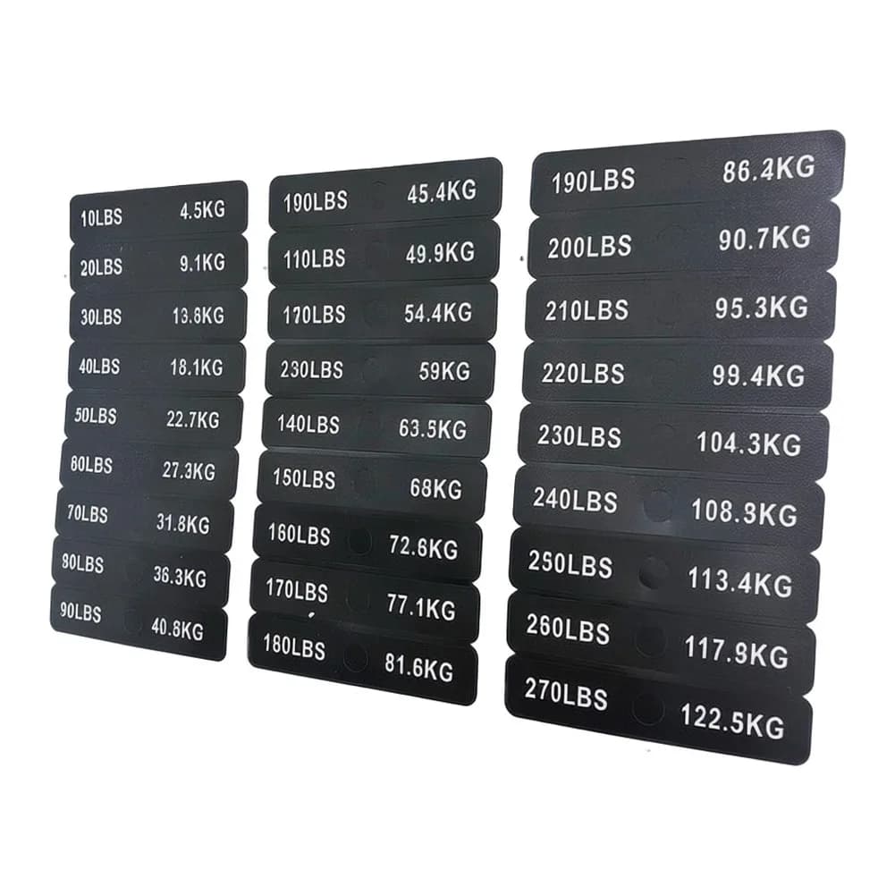 2pcs Gym Weight Stack Labels Plastic Waterproof Labels for Weight Plates 4.5kg to 1181kg Clear Bold Numbers Long Term Use