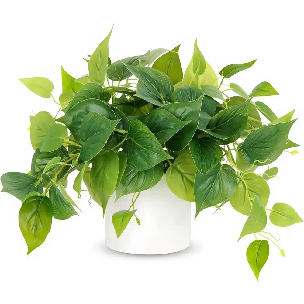 Indoor Pothos Plant, Decorative Artificial Potted Plant for Living Room, White Ceramic Pot