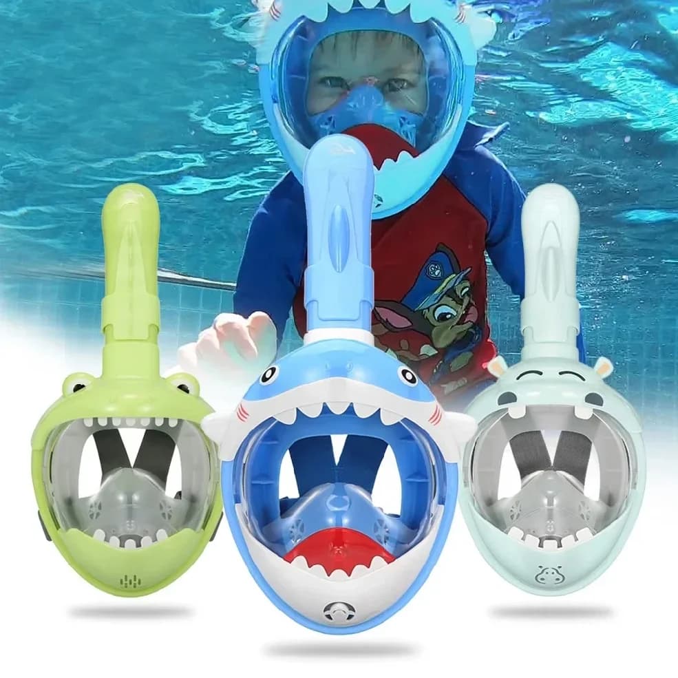 Maschera Subacquea per Bambini con Disegni Cartoon, Maschera Integrale per Nuoto e Snorkeling, Set Attrezzatura Subacquea Antiappannamento per Ragazzi e Ragazze