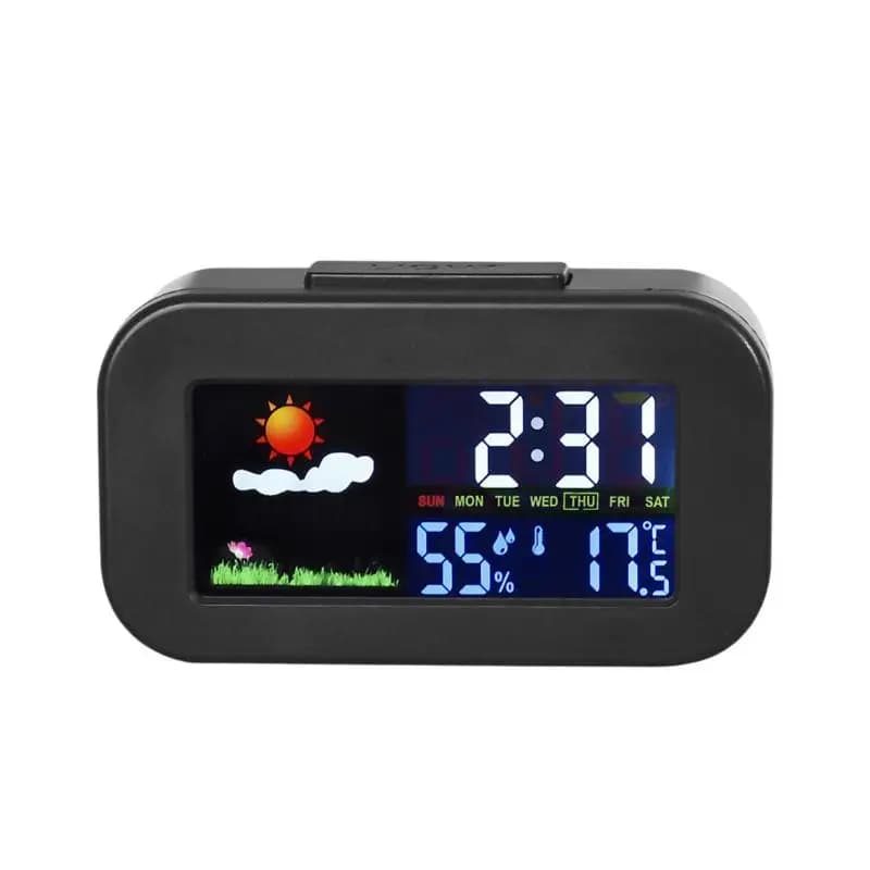 Intelligent Weather Station Clock With Color Display - Temp & Humidity Monitor Backlit For Kids & Teens Bedroom/Dorm Desk