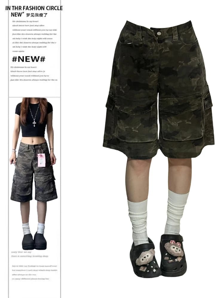 Estate Donna Goblin Core Camouflage Jorts Abi Y2K 2000s Pantaloncini di jeans al ginocchio Harajuku giapponese Grunge Jean Pantaloni Cyber Punk