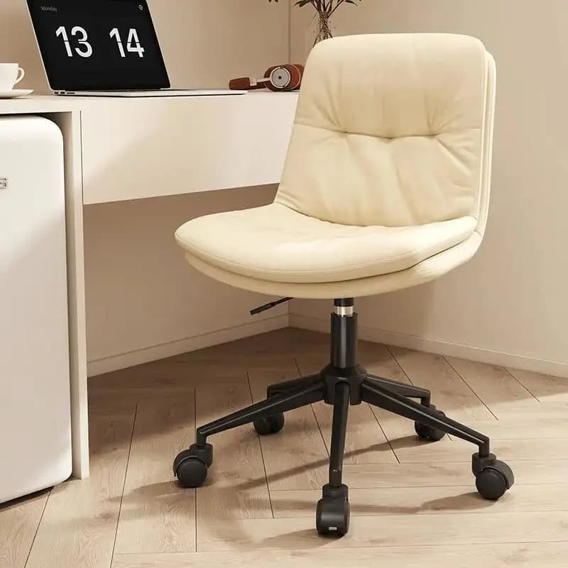 Gaming Chair Cream White Pu Leather Armless Office Swivel Rolling Computer Height Adjustable Desk Home