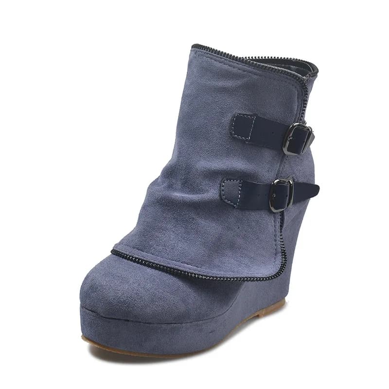 2025 Modern Boots with High Heel for Women Ankle Heel Women's Shoes Suede Splicing Belt Buckle with Faux Zipper Height Growing Clothing Daily