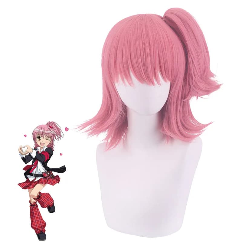 Parrucca sintetica per cosplay ispirata ad Amu di Sweet-Guardian, con parte superiore realistica effetto cuoio capelluto, coda di cavallo a clip, capelli lunghi rosa, costume anime