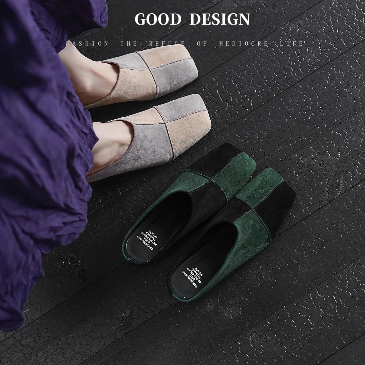 2026 new summer women sandals natural leather 22-25cm kid suede+sheepskin square toe mules mixed color high heel women slippers