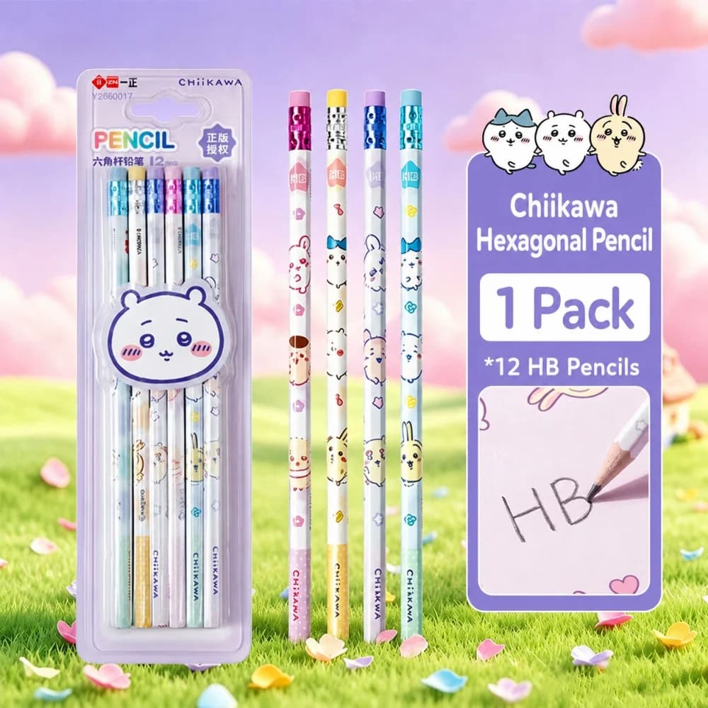 Genuine Chiikawa HB Hexagonal Pencil 12Pcs Usagi Hachiware Wooden Writing Pencil Set with Eraser for Study Office Sketch Gifts