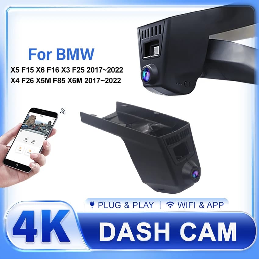 4K Front Cam Wifi Dash Cam For BMW X5 F15 X6 F16 X3 F25 X4 F26 X5M F85 X6M 2017 ~ 2022 Plug And Play Auto DVR DashCam