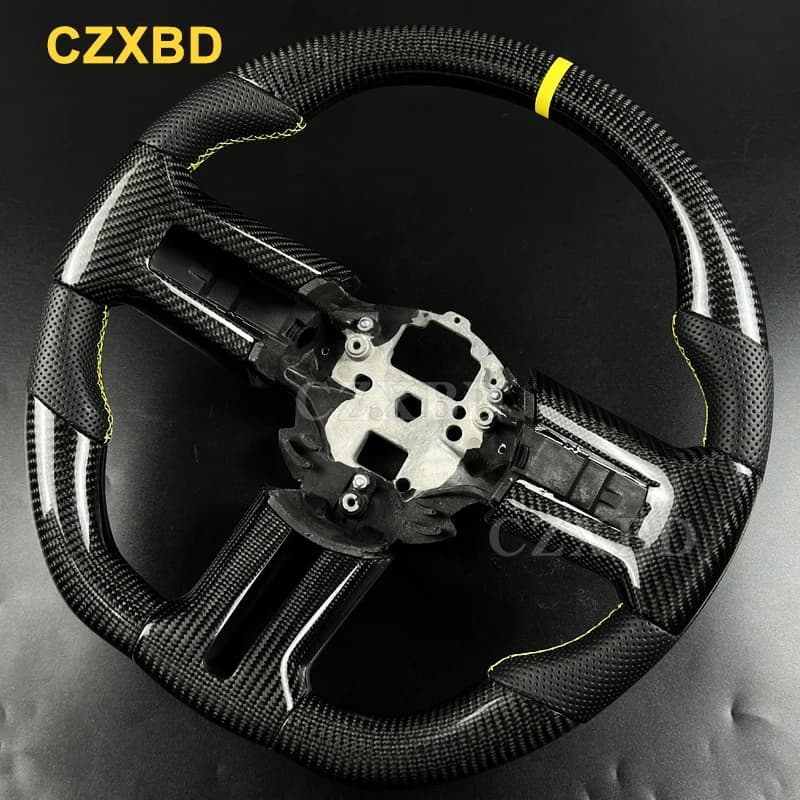 Indicatore Giallo per Ford Mustang GT 2010 2011 2012 2013 2014, Volante in Vera Fibra di Carbonio con Resina Epossidica Personalizzata