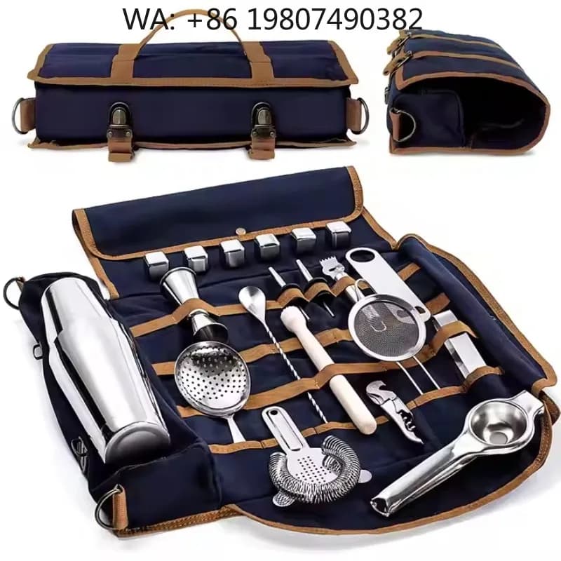 22Pcs Large Capacity Boston Cocktail Shaker Bar Kit Dual Size Stainless Steel Mix Tools With Cloth Storage Bag For Hotel Home Ba