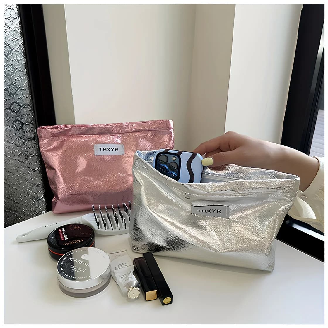 Large-Capacity Makeup Bag, Trendy Niche Design Skincare and Lipstick Storage Bag, Portable Clutch Toiletry Bag, Travel Clutch Bag, Christmas Holiday Gift Storage Bag for Wife or Girlfriend