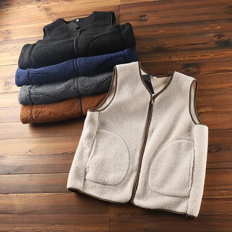 Gilet Nordico in Pile a Doppia Faccia, Spesso e Caldo, per Coppie, Tinta Unita, Autunno Inverno, Moda Uomo Donna, con Spalline Imbottite