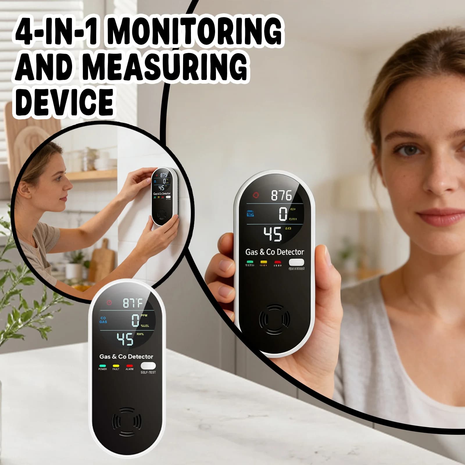 Rilevatore di Gas Naturale e Monossido di Carbonio 4 in 1 Aggiornato con Allarme Plug-in e Sensore di Temperatura e Umidità per la Sicurezza Domestica