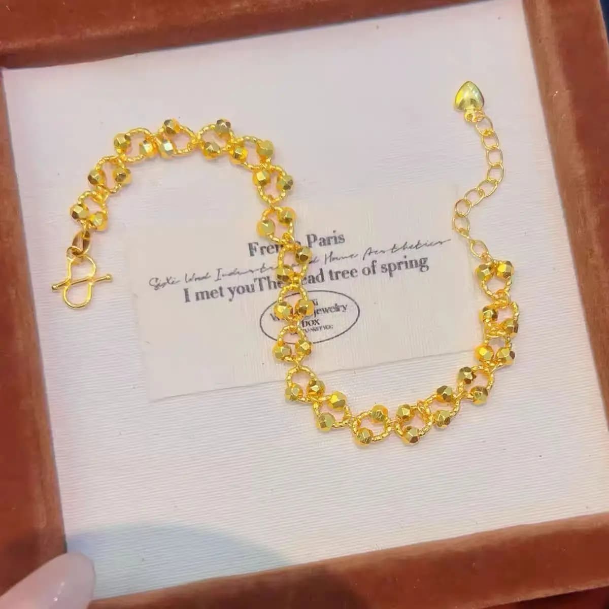 Piccoli cerchi dorati intrecciati, lusso discreto e alla moda, facili da abbinare, bracciale cielo stellato, lussuoso 24K