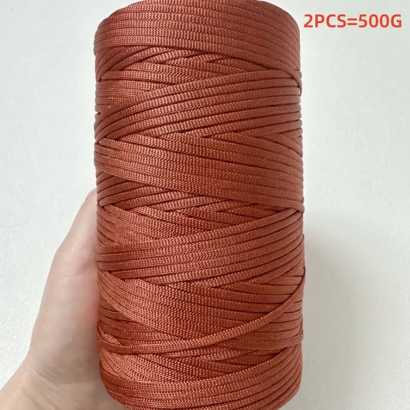 2PCS 2.5mm Ice Silk Thread Summer Crochet Yarn for DIY Knitting Bag Shoes Flat Hollow Yarn Hand-knitted Thread Supplies 2PC=500G