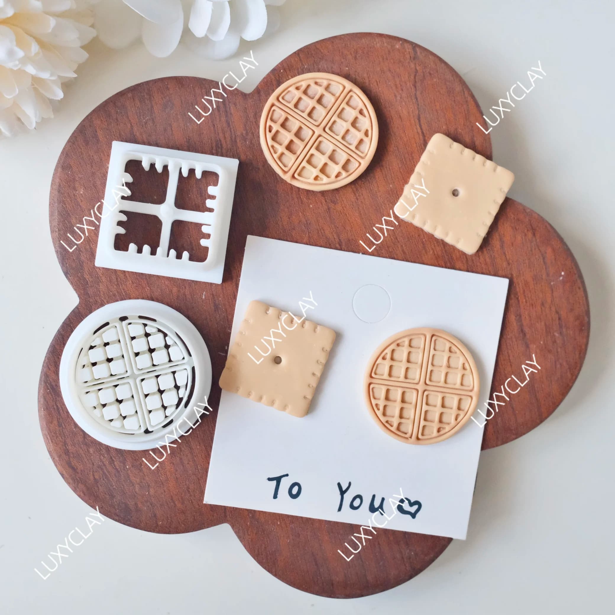 2pcs/set Food Inspired Biscuit Pattern Clay Molds, Embossed Waffle Cookie Shape Polymer Clay Cutters for Earring Jewelry Making