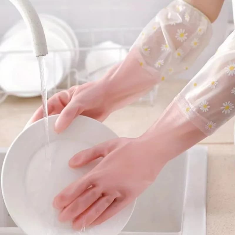 Guanti impermeabili per la pulizia dei lavori domestici Guanti da cucina in lattice per la pulizia dei piatti domestici Guanti da bucato Guanti in gomma resistenti all'usura # Co