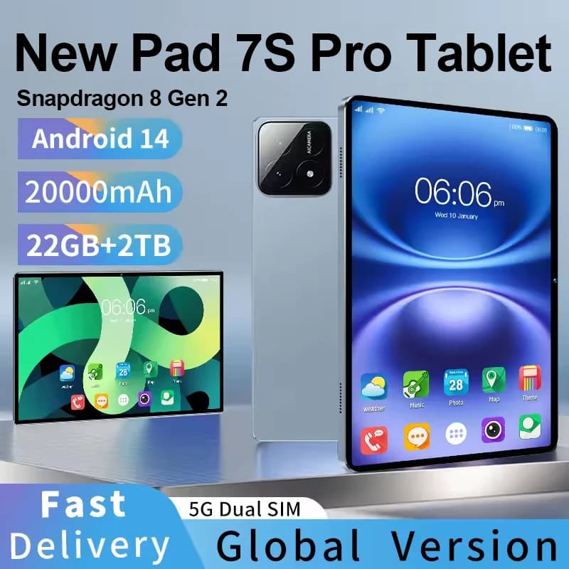 Tablet PC 7S Pro 2026 Snapdragon 8 Gen2 Android 14 22GB+2TB 5G Dual SIM 4K HD GPS WiFi Tablet Globale