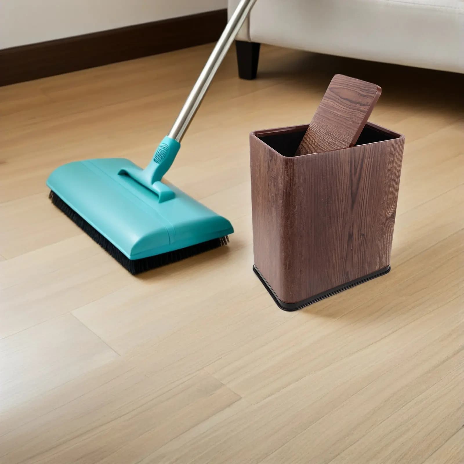 Cestino per Rifiuti in Plastica Effetto Legno Vintage con Coperchio a Battente, Salvaspazio per Cucina, Bagno, Ufficio, Dormitorio