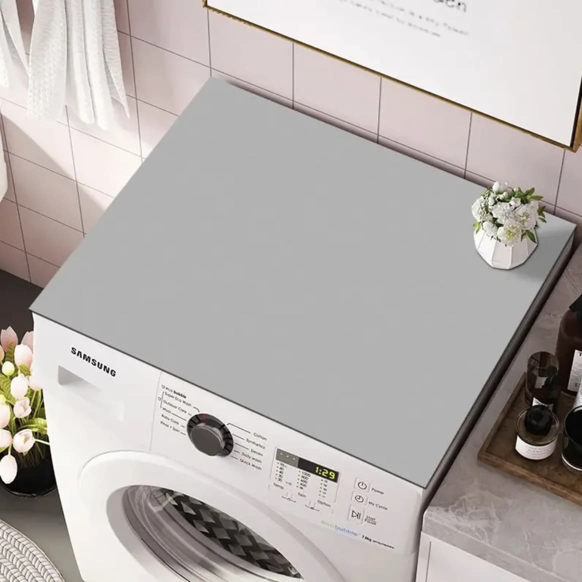 Tampone di copertura per lavatrice a tamburo tinta unita copertura antipolvere copertura di protezione solare asciugamano assorbente d'acqua e antiscivolo