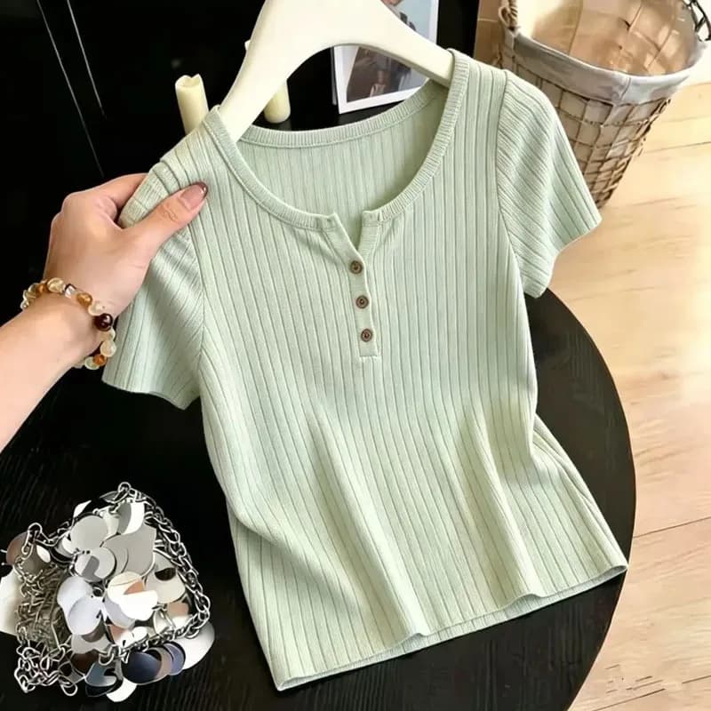 Knitwears Knitted Sweater Women Pullovers Summer O-Neck Knit Sweater Pullover Women Tops New Short Sleeve Women Clothing Q3842