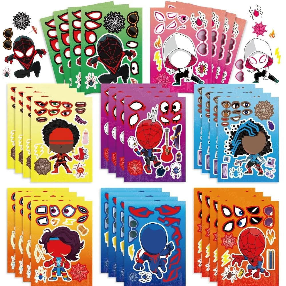 8/24 pezzi Puzzle Adesivi Spider-Man per Bambini, Gioco di Comporre il Viso, Gioco di Assemblaggio Cartoni Animati, Regalo per Feste per Bambini SS