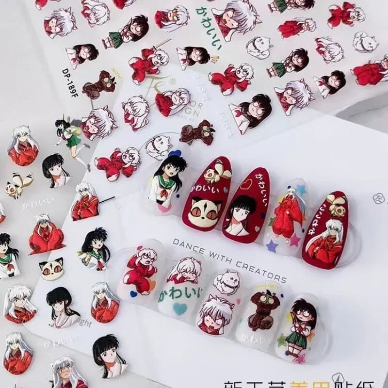Inuyasha Relief Nail Stickers Sesshoumaru Higurashi Kagome Anime Peripheral 3d Three-dimensional Cute Cartoon Nail Stickers New