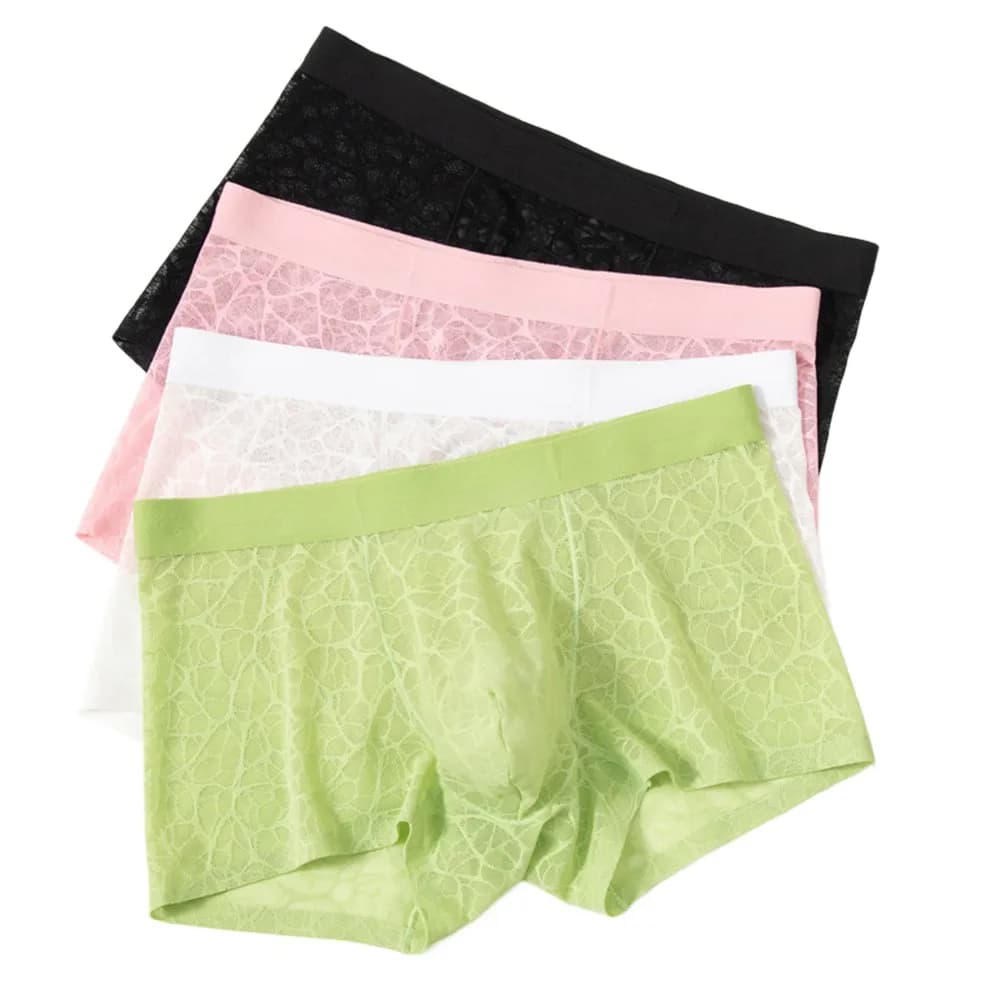 Lightweight Breathable Men Ice Silk Lace Sheer Boxers Shorts Elastic Casual Fashion Man's Underwear Boxer Trunks