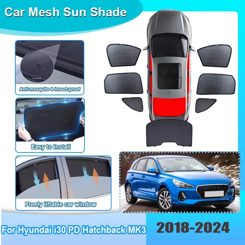 Parasole per Finestrini Auto per Hyundai i30 PD Hatchback MK3 2018-2024, Protezione UV in Rete, Tenda per Parabrezza, Accessori Auto